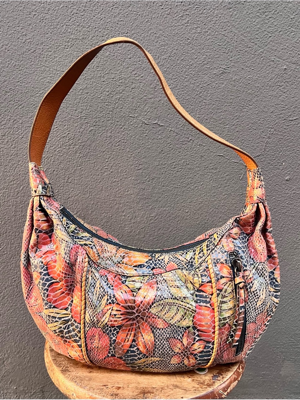 Hobo International leather hobo shoulder bag with a floral snake skin embossed